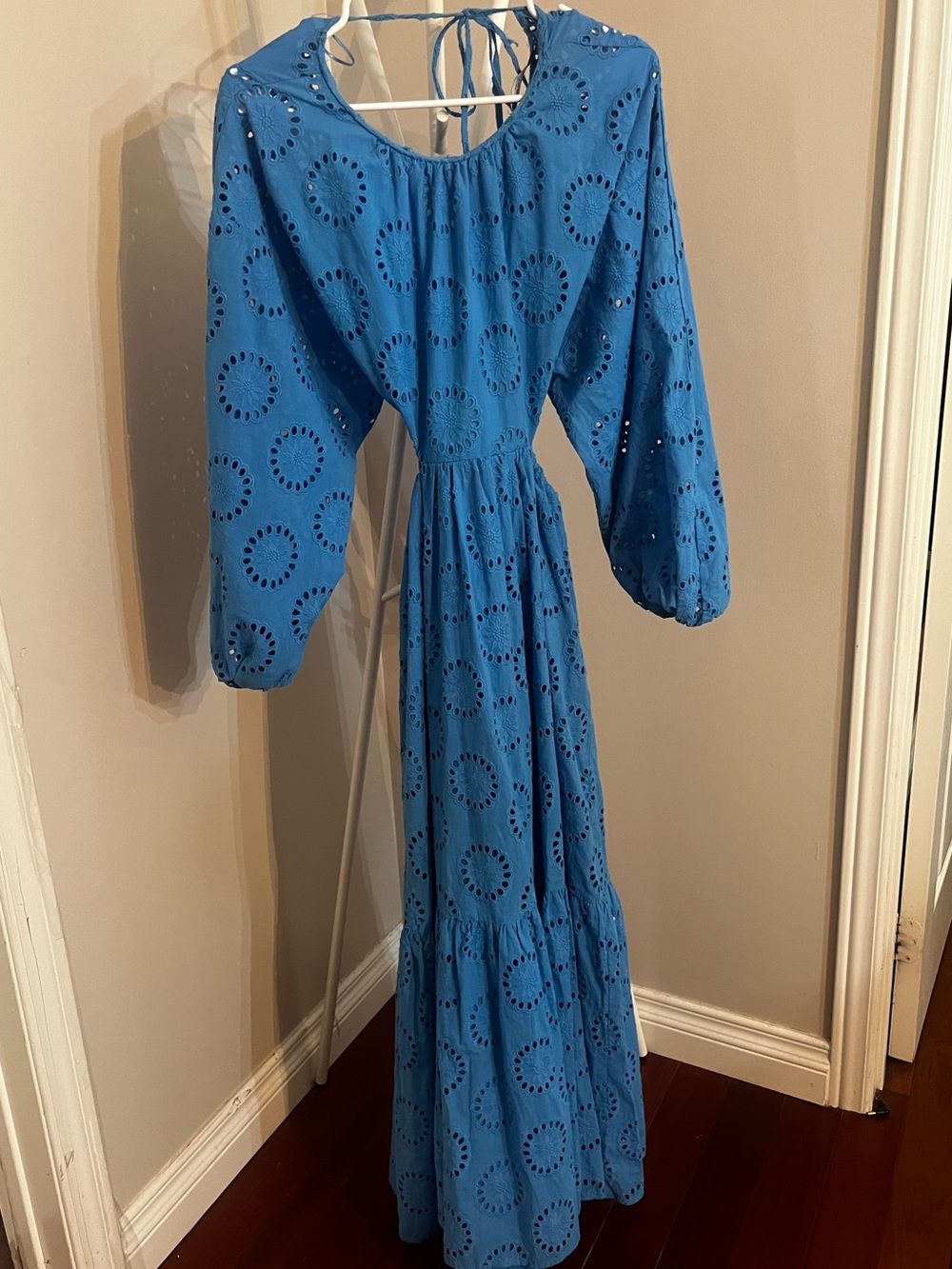 Zara Blue Eyelet Maxi Dress with Puff Sleeves - Picture 3 of 8